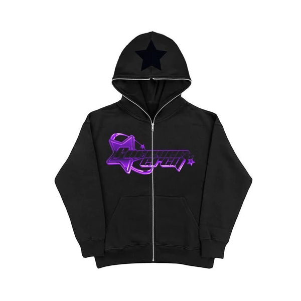 Black purple Star Zip Hoodie